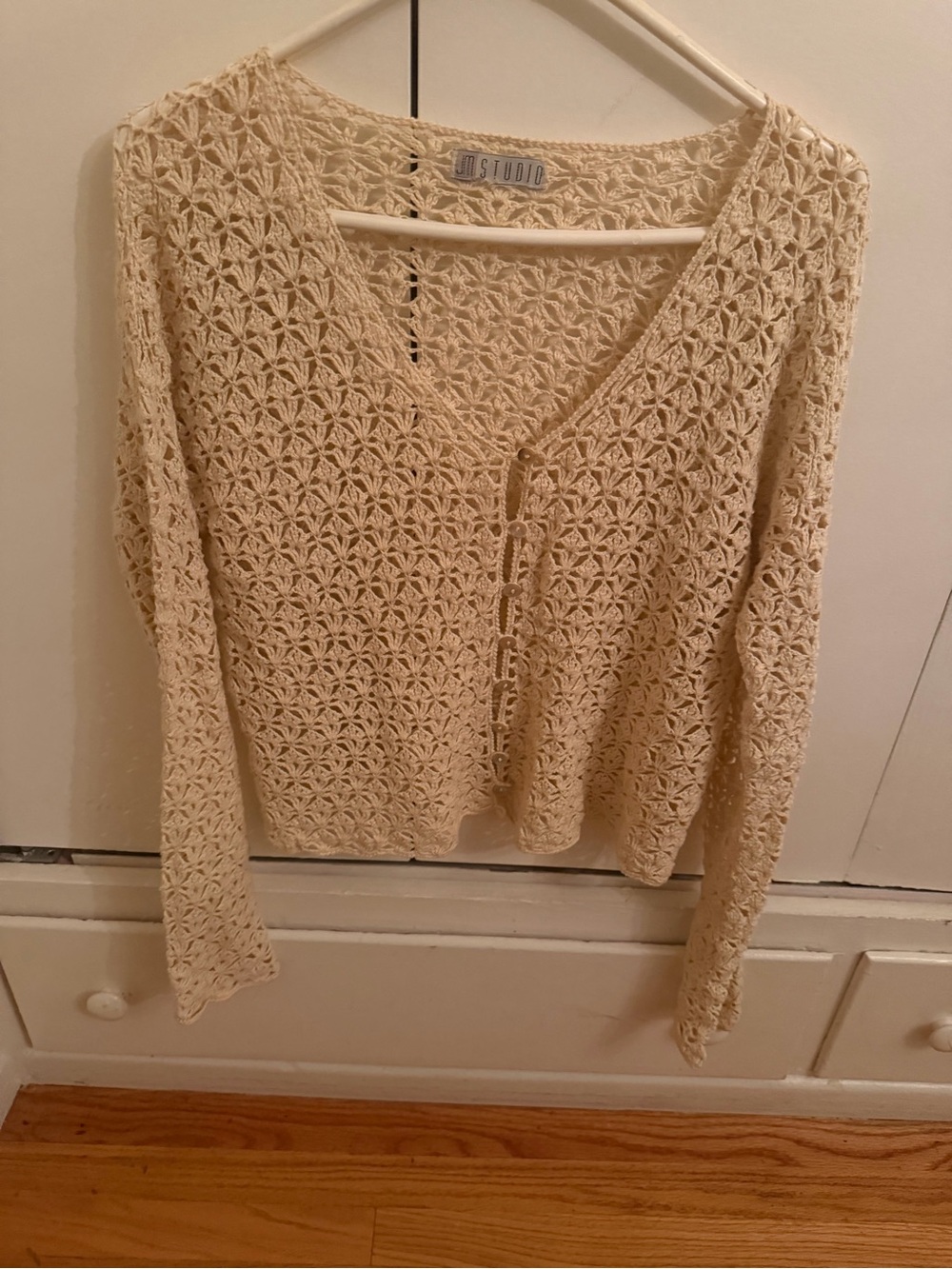 JM.STUDIO Cream Crochet Button-Front Sweater